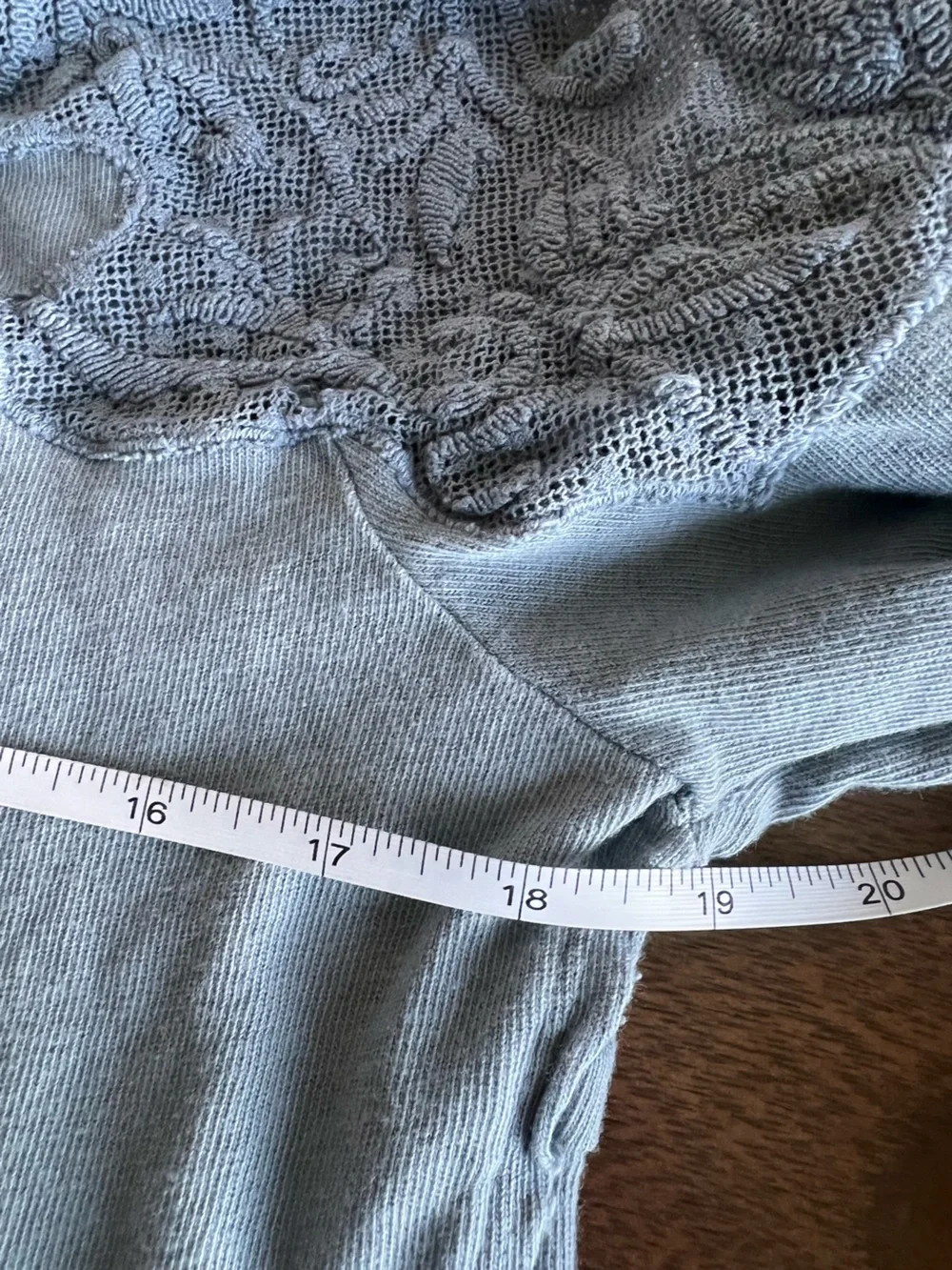 Free People Blue Embroidered Lace Sleeve Detail Crop Sweatshirt L with flaw Boho